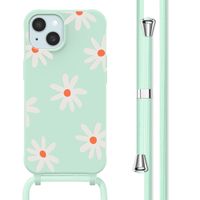 imoshion Coque design en silicone avec cordon iPhone 15 - Green Flower Distance