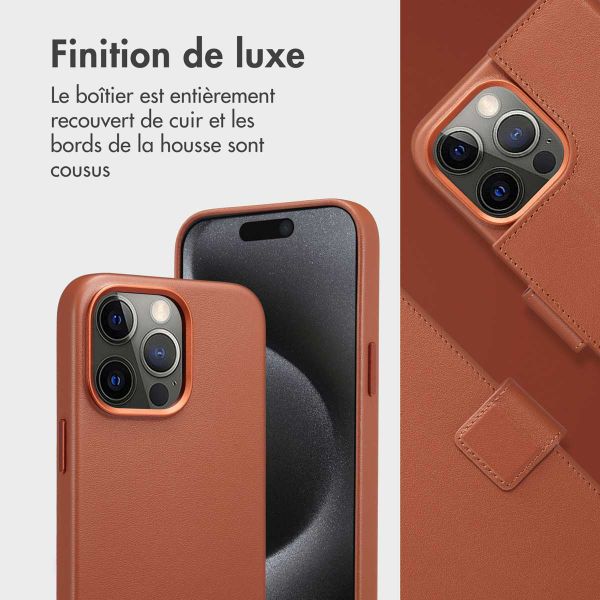 Accezz Étui de télephone portefeuille en cuir 2-en-1 avec MagSafe iPhone 15 Pro Max - Sienna Brown