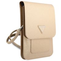 Guess Sac téléphone Saffiano Triangle - Convient aux smartphones jusqu'à 7 pouces - Beige