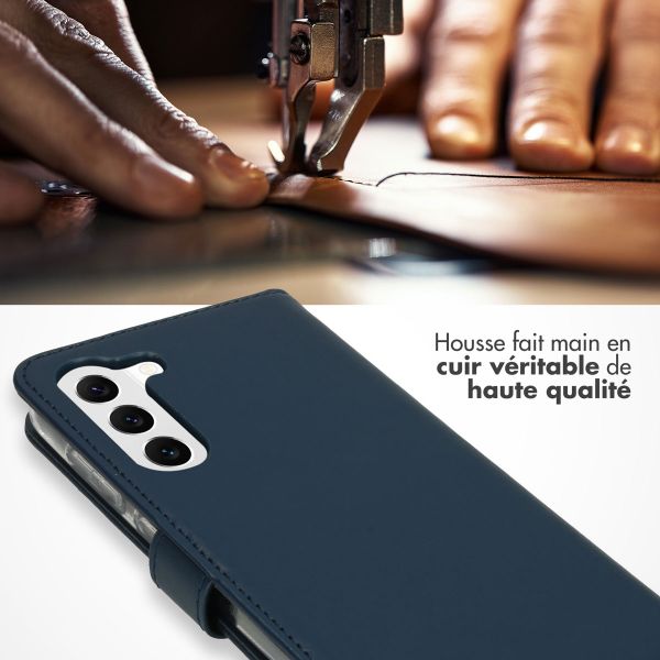 Selencia Étui portefeuille en cuir véritable Samsung Galaxy S23 - Bleu