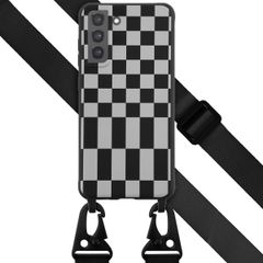 Selencia Coque design en silicone avec cordon amovible Samsung Galaxy S21 FE - Irregular Check Black