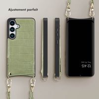 Selencia Coque Croco avec cordon et porte-cartes Nova Samsung Galaxy S25 - Sage Green