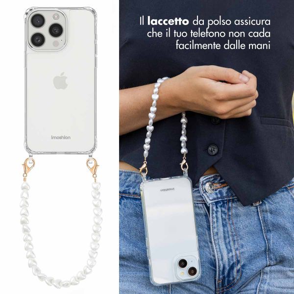 imoshion Coque avec dragonne + bracelet Apple iPhone 15 Pro - Perles Cœurs