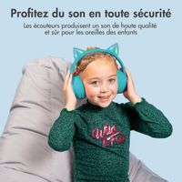 imoshion Casque sans fil pour enfants LED Light Cat Ear - Limiteur de décibels - Avec câble AUX - Bleu clair