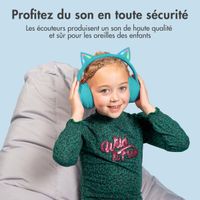 imoshion Casque pour enfants Bluetooth LED oreilles de chat - Casque sans fil + Câble AUX - Bleu clair