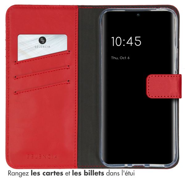 Selencia Étui de téléphone portefeuille en cuir véritable Samsung Galaxy A54 (5G) - Rouge