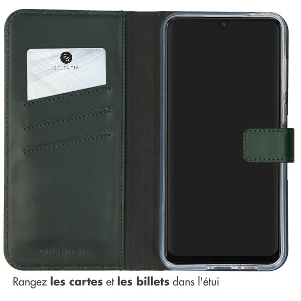 Selencia Étui portefeuille en cuir véritable Samsung Galaxy A55 - Vert