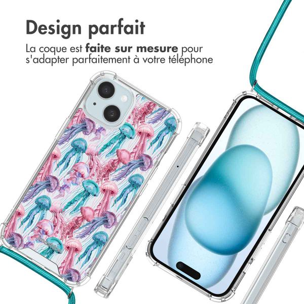 imoshion Coque Design avec cordon Apple iPhone 15 - Jellyfish Watercolor