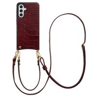 Selencia Coque de télephone Nova Croco avec cordon et porte-cartes Samsung Galaxy A56 - Burgundy