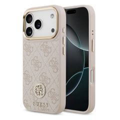 Guess Coque arrière en cuir avec logo Strass classique et MagSafe Apple iPhone 17 Pro - Rose
