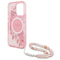 Guess MagSafe IML Flowers Case avec beads strap iPhone 15 Pro Max - Pink