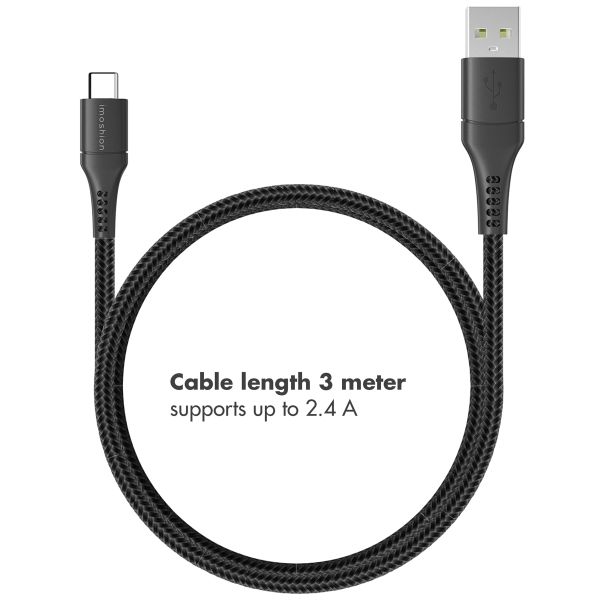 imoshion Câble USB-C vers USB - Textile tressé - 3 mètres - Noir