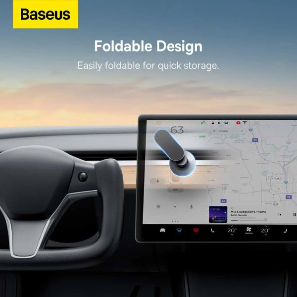Baseus Support de téléphone magnétique T-Space Series pour voiture – Tableau de bord et console centrale – MagSafe – Frost Silver