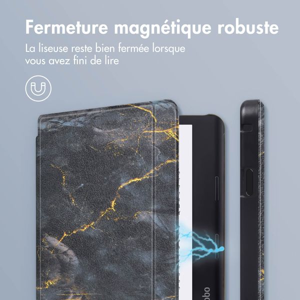 imoshion Design Slim Hard Sleepcover avec support Kobo Libra 2 / Tolino Vision 6 - Black Marble