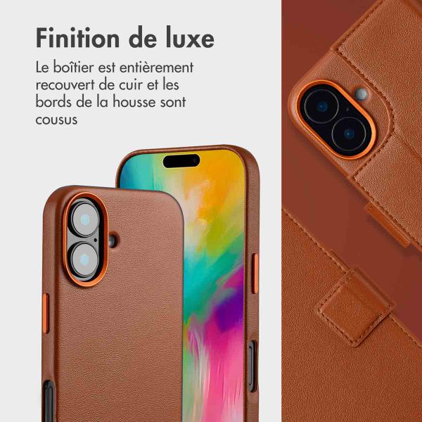 Accezz Étui de télephone portefeuille en cuir 2-en-1 avec MagSafe Apple iPhone 16 - Sienna Brown