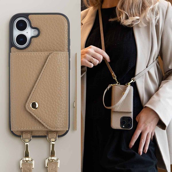Selencia Coque de télephone Sera avec cordon et porte-cartes enveloppe Apple iPhone 17 - Taupe