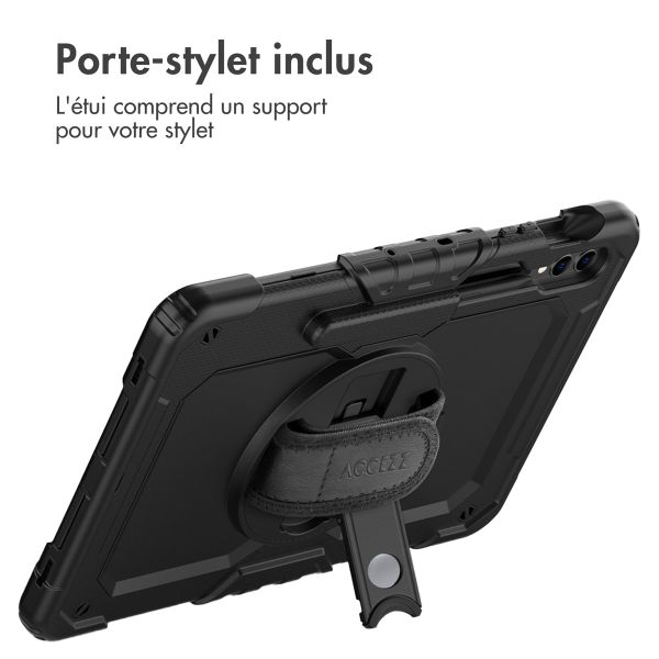 Accezz Coque arrière robuste avec bandoulière pour Samsung Galaxy Tab S10 Plus / Tab S9 FE Plus / Tab S9 Plus 12.4 pouces - Noir