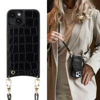 Selencia Coque de télephone Nova Croco avec cordon et porte-cartes Apple iPhone 14 / 13 - Noir