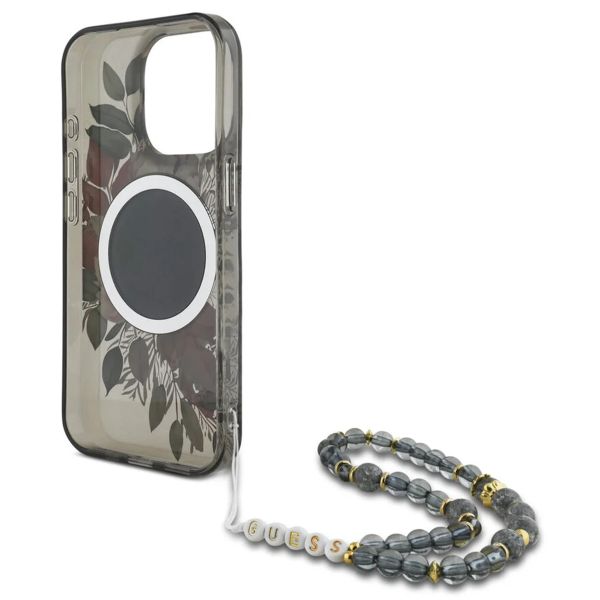 Guess MagSafe IML Flowers Case avec beads strap iPhone 15 - Black