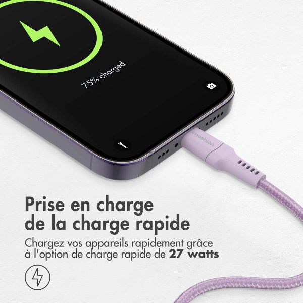 imoshion ﻿Câble Lightning vers USB-C - Non MFi - Textile tressé - 1 mètre - Lilas