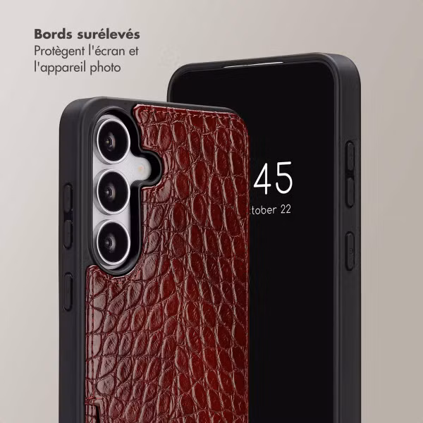 Selencia Coque de télephone Nova Croco avec cordon et porte-cartes Samsung Galaxy S25 FE - Burgundy