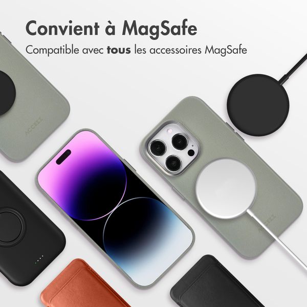 Accezz Coque arrière en cuir avec MagSafe Apple iPhone 14 Pro - Light Grey