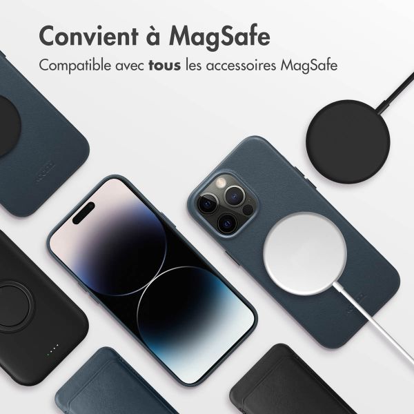 Accezz Coque arrière en cuir avec MagSafe Apple iPhone 14 Pro Max - Nightfall Blue