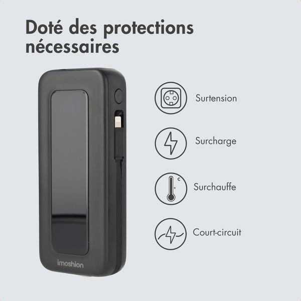 imoshion Batterie externe avec câble rétractable 10 000 mAh - Power Delivery - USB-C + Lightning - Noir