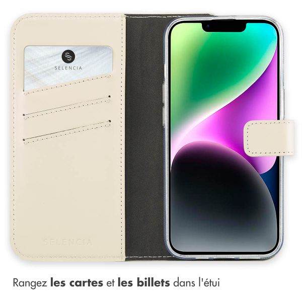 Selencia Étui de téléphone portefeuille en cuir véritable iPhone 14 - Greige