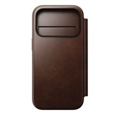 Nomad Étui de style livre folio moderne en cuir Horween avec MagSafe Apple iPhone 17 Pro - Rustic Brown