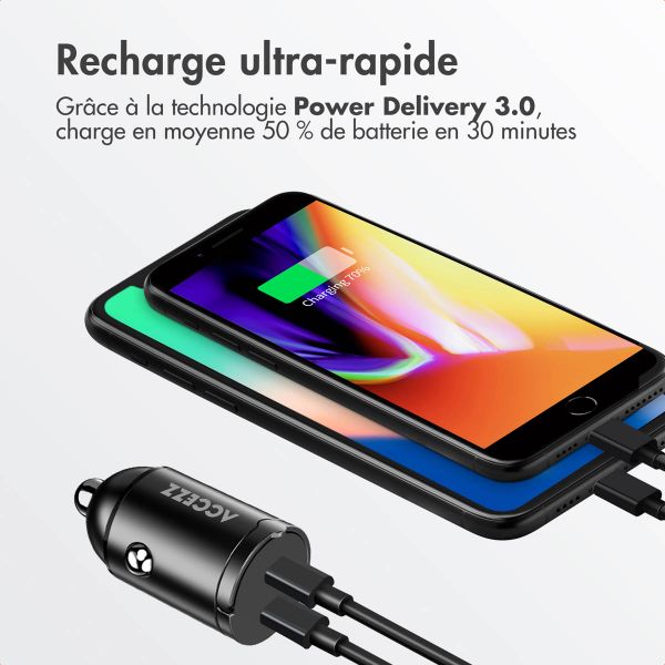 Accezz Chargeur de voiture | Chargeur rapide avec 2 ports - 2x USB-C 65 watts - Noir