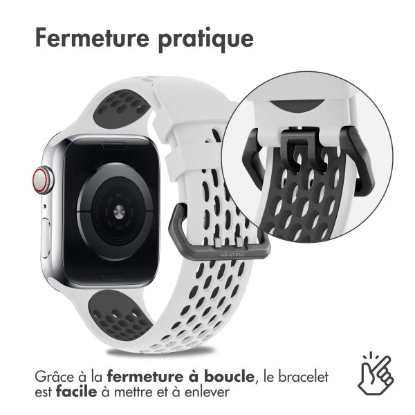 imoshion ﻿Boucle de bracelet de sport en silicone Apple Watch Series 1-9 / SE - 38/40/41 mm / Series 10 - 42 mm - Blanc / Noir