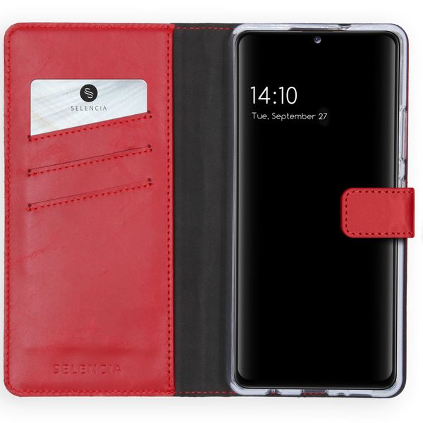 Selencia Étui portefeuille en cuir véritable Samsung Galaxy A42 - Rouge