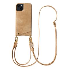 Selencia Coque de télephone Nova Croco avec cordon et porte-cartes Apple iPhone 14 / 13 - Toasted Almond