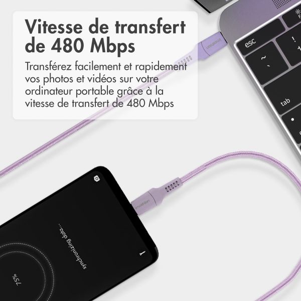 imoshion Braided USB-C vers câble USB-C - 2 mètre - Lilas