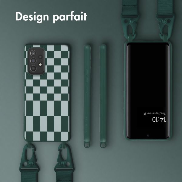Selencia Coque design en silicone avec cordon amovible Samsung Galaxy A53 - Irregular Check Green