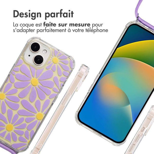 imoshion Coque Design avec cordon Apple iPhone 15 - Tropical Violet Flowers Connect