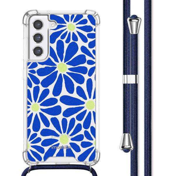 imoshion Coque Design avec cordon Samsung Galaxy S21 FE - Cobalt Blue Flowers Connect