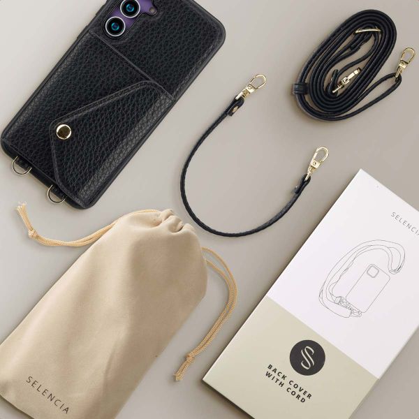 Selencia Coque à cordon avec porte-cartes enveloppe Sera Samsung Galaxy S23 FE - Noir