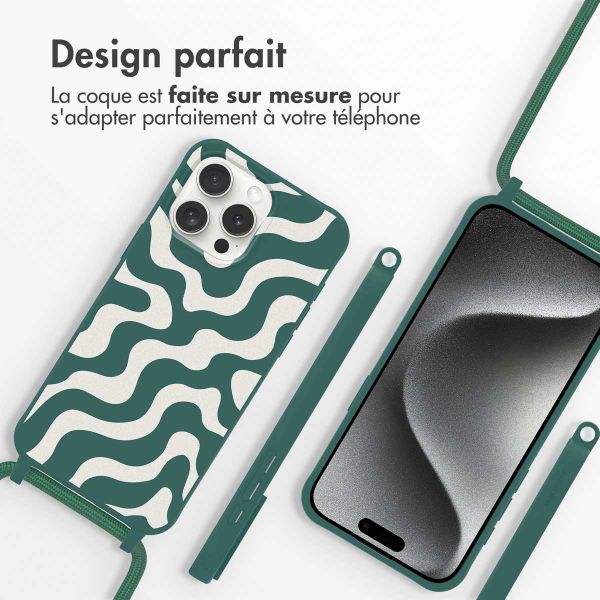 imoshion Coque design en silicone avec cordon Apple iPhone 15 Pro - Petrol Green Groovy