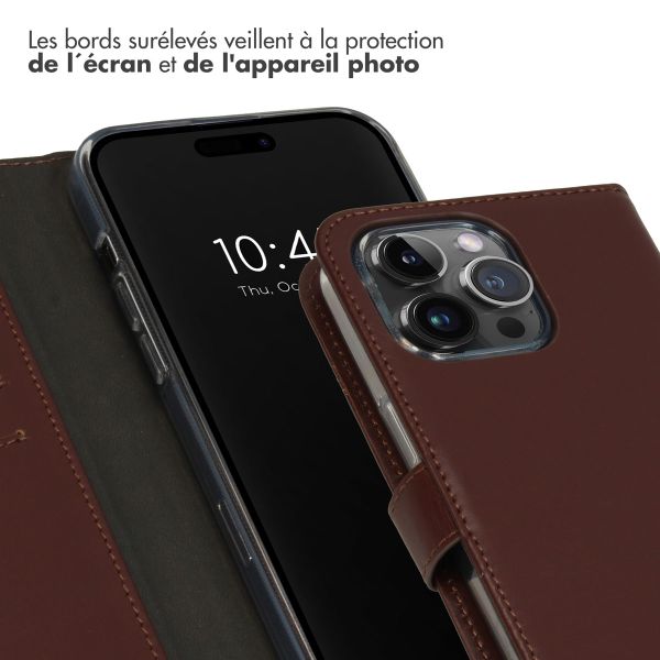 Selencia Étui portefeuille en cuir véritable Apple iPhone 15 Pro Max - Marron
