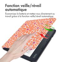 imoshion Design Slim Hard Sleepcover avec support Kobo Libra 2 / Tolino Vision 6 - Orange Flowers Connect