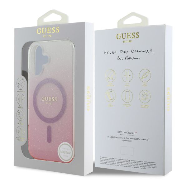 Guess Coque MagSafe IML Glitter Gradient Apple iPhone 16 - Pink