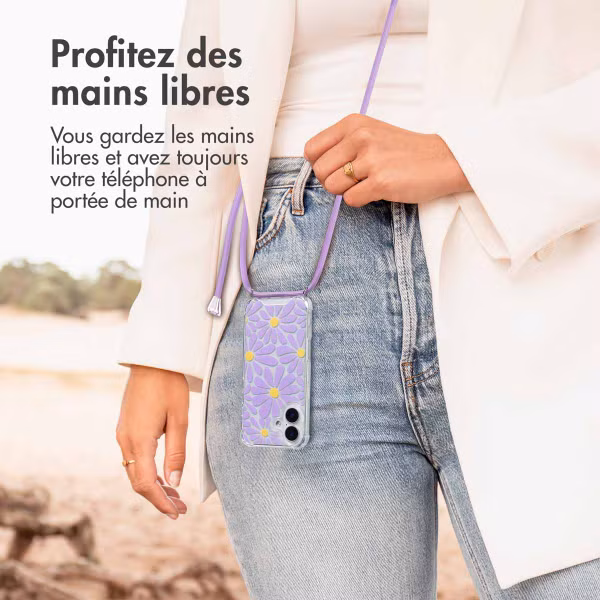 imoshion Coque Design avec cordon Apple iPhone 16 - Tropical Violet Flowers Connect