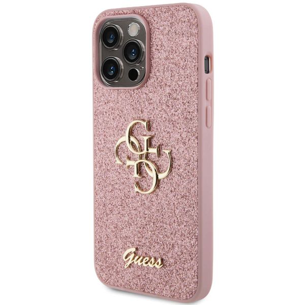 Guess Coque 4G Metal Logo Glitter Backcover iPhone 15 Pro Max - Rose