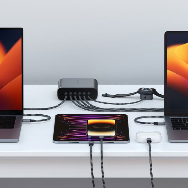 Satechi Chargeur USB-C GaN 6 ports 200 W | Chargeur de bureau - Gris sidéral