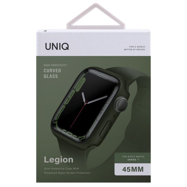 Uniq Legion Coque Apple Watch avec protection d'écran en Verre Trempé Apple Watch 7-9 - 45 mm - Hunter Green