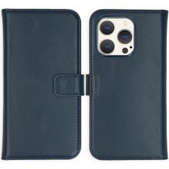 Selencia Étui de téléphone portefeuille en cuir véritable iPhone 15 Pro - Bleu