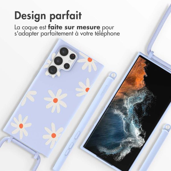 imoshion Coque design en silicone avec cordon Samsung Galaxy S22 Ultra - Lila Flower Distance