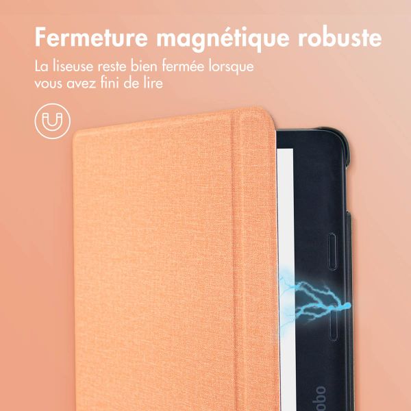 imoshion Étui de liseuse portefeuille Canvas Sleepcover avec support Kobo Libra 2 / Tolino Vision 6 - Peach